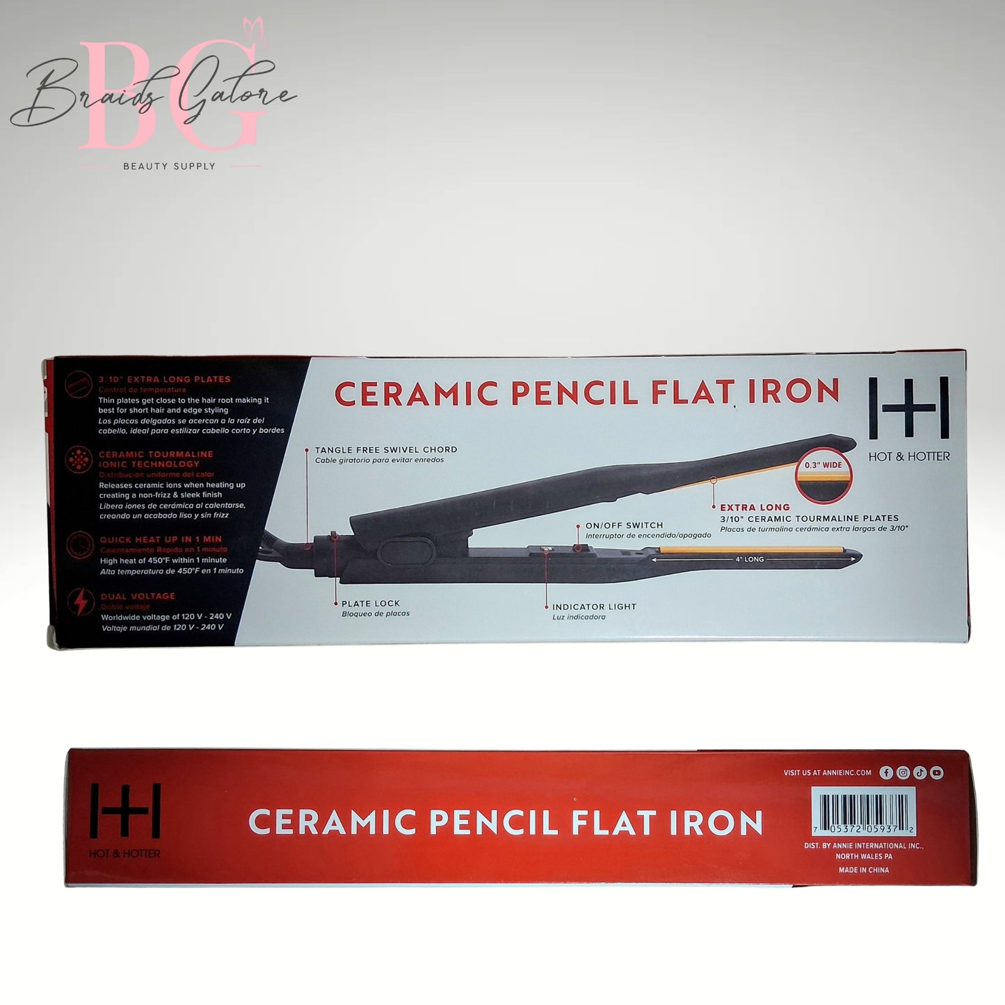 Hot & Hotter 3/10" Pencil Ceramic Flat Iron.